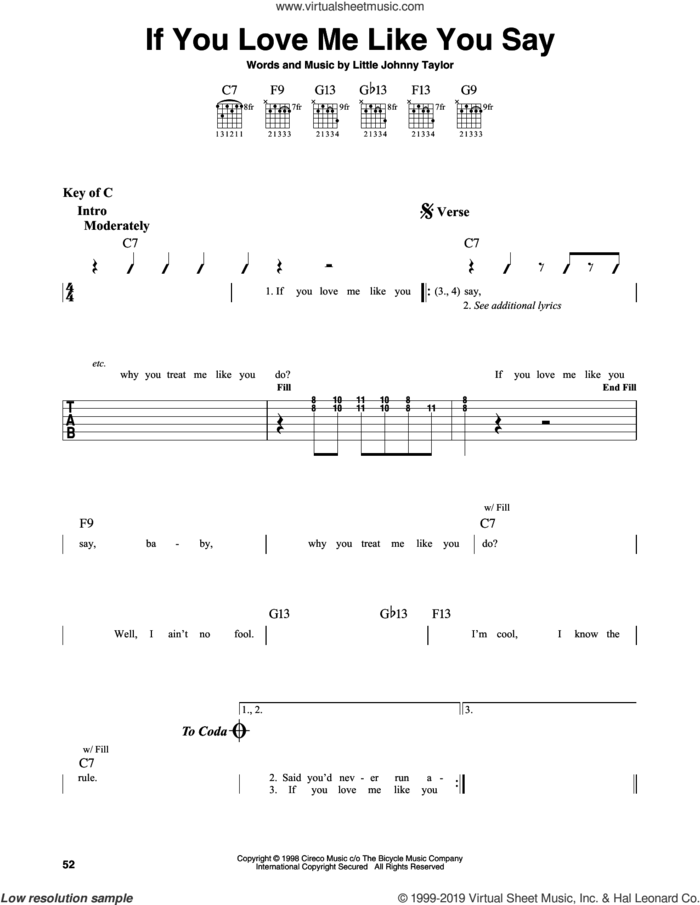 If You Love Me Like You Say sheet music for guitar solo (lead sheet) by Albert Collins and Little Johnny Taylor, intermediate guitar (lead sheet)
