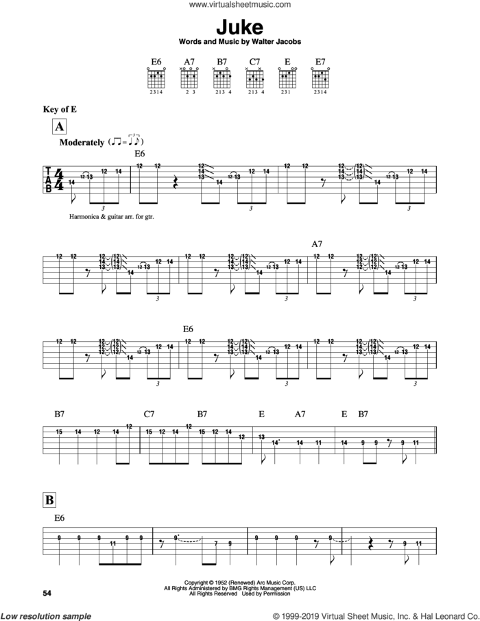 Juke sheet music for guitar solo (lead sheet) by Little Walter and Walter Jacobs, intermediate guitar (lead sheet)