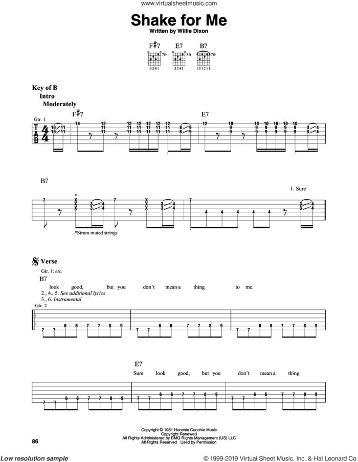 Shake For Me sheet music for guitar solo (lead sheet) by Howlin' Wolf and Willie Dixon, intermediate guitar (lead sheet)