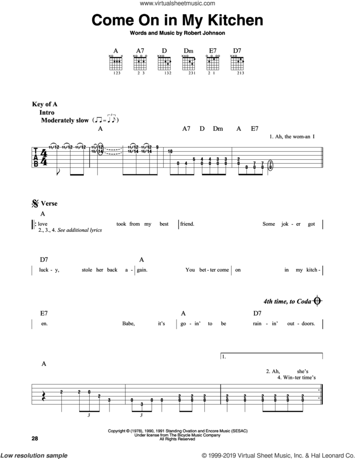 Come On In My Kitchen sheet music for guitar solo (lead sheet) by Robert Johnson, intermediate guitar (lead sheet)