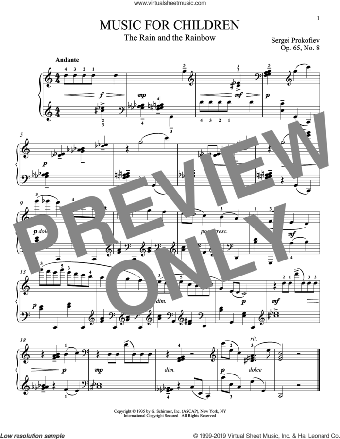 The Rain And The Rainbow, Op. 65, No. 8 sheet music for piano solo by Sergei Prokofiev and Matthew Edwards, classical score, intermediate skill level