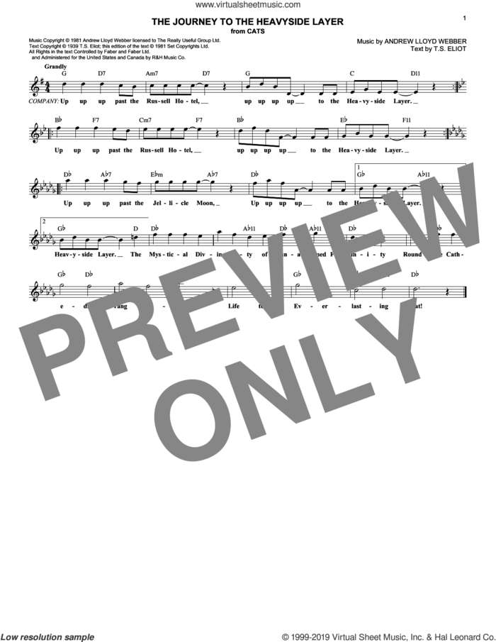 The Journey To The Heavyside Layer (from Cats) sheet music for voice and other instruments (fake book) by Andrew Lloyd Webber and T.S. Eliot, intermediate skill level