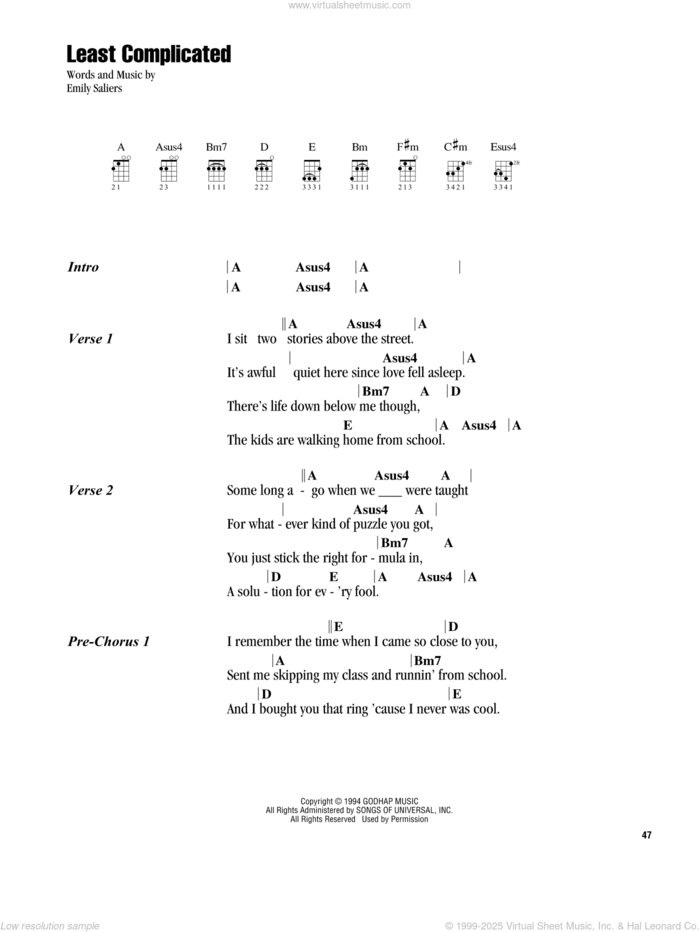 Least Complicated sheet music for ukulele (chords) by Indigo Girls and Emily Saliers, intermediate skill level