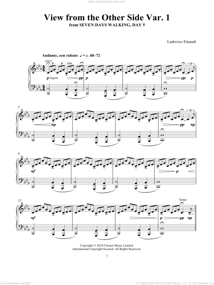 View From The Other Side Var. 1 (from Seven Days Walking: Day 5) sheet music for piano solo by Ludovico Einaudi, classical score, intermediate skill level