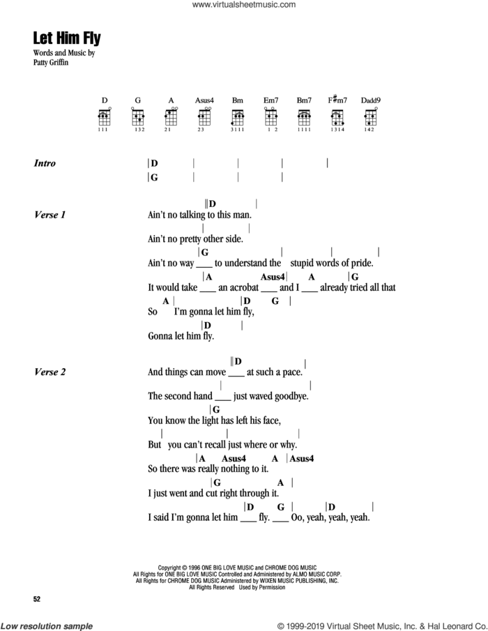 Let Him Fly sheet music for ukulele (chords) by Patty Griffin, intermediate skill level