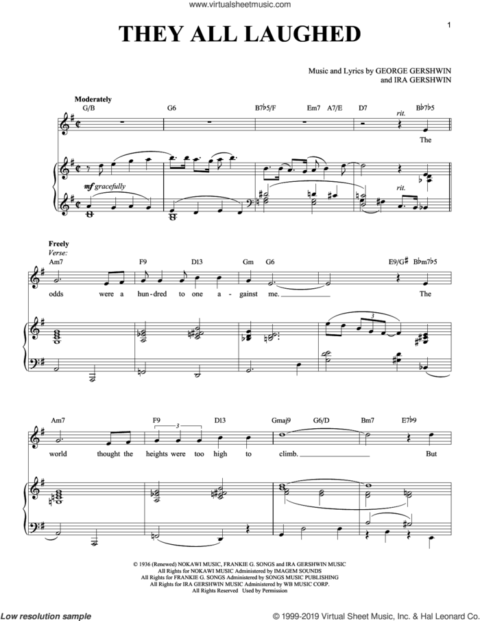 They All Laughed sheet music for voice and piano (Tenor) by Frank Sinatra, Richard Walters, George Gershwin and Ira Gershwin, intermediate skill level
