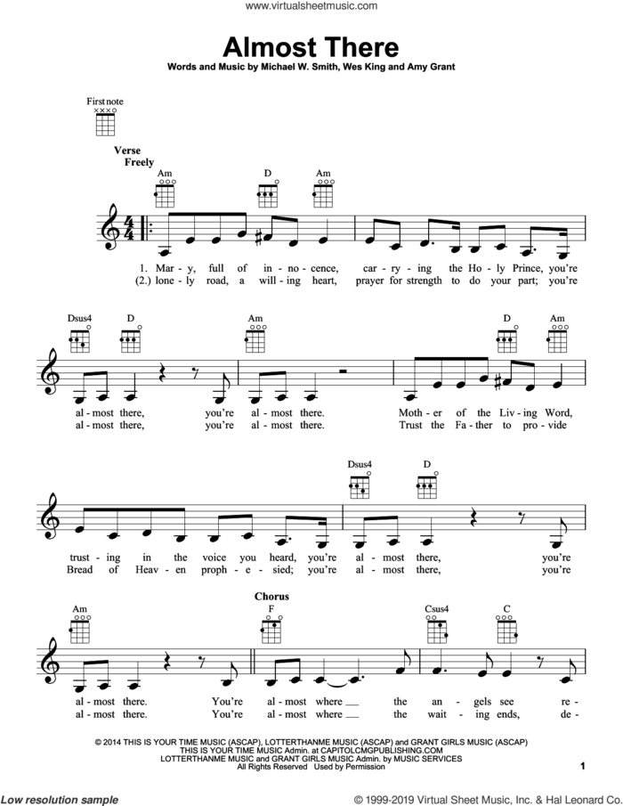 Almost There (feat. Amy Grant) sheet music for ukulele by Michael W. Smith, Amy Grant and Wes King, intermediate skill level