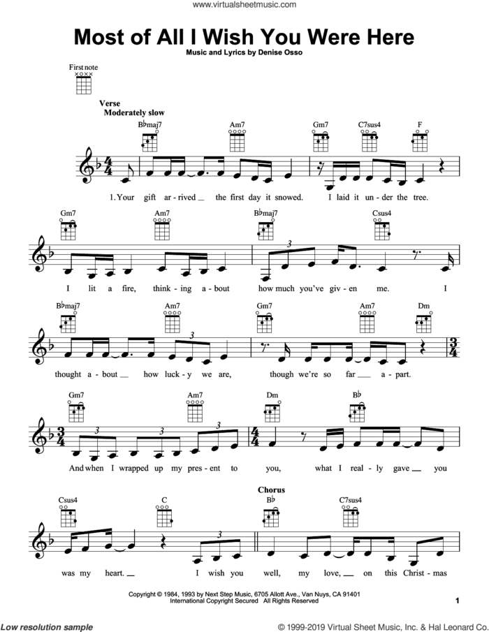 Most Of All I Wish You Were Here sheet music for ukulele by Kathie Lee Gifford and Denise Osso, intermediate skill level