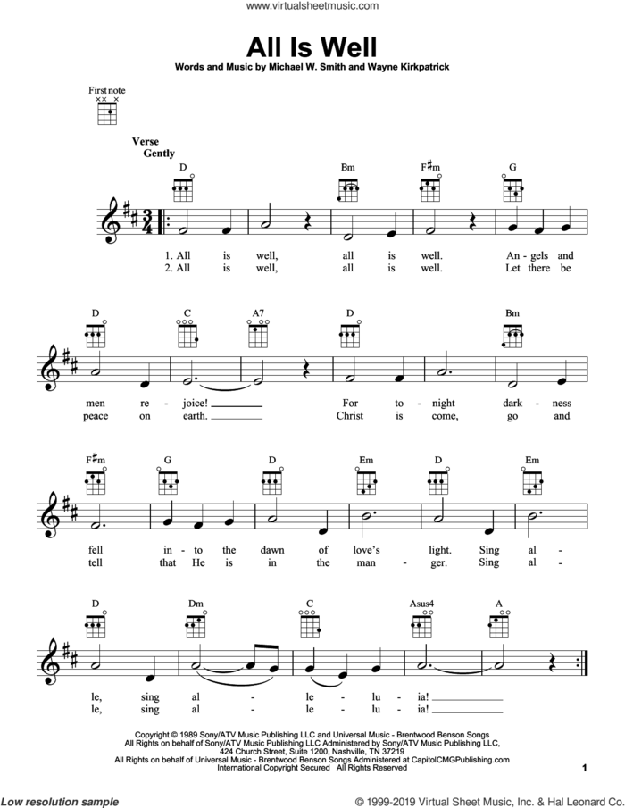 All Is Well sheet music for ukulele by Michael W. Smith and Wayne Kirkpatrick, intermediate skill level
