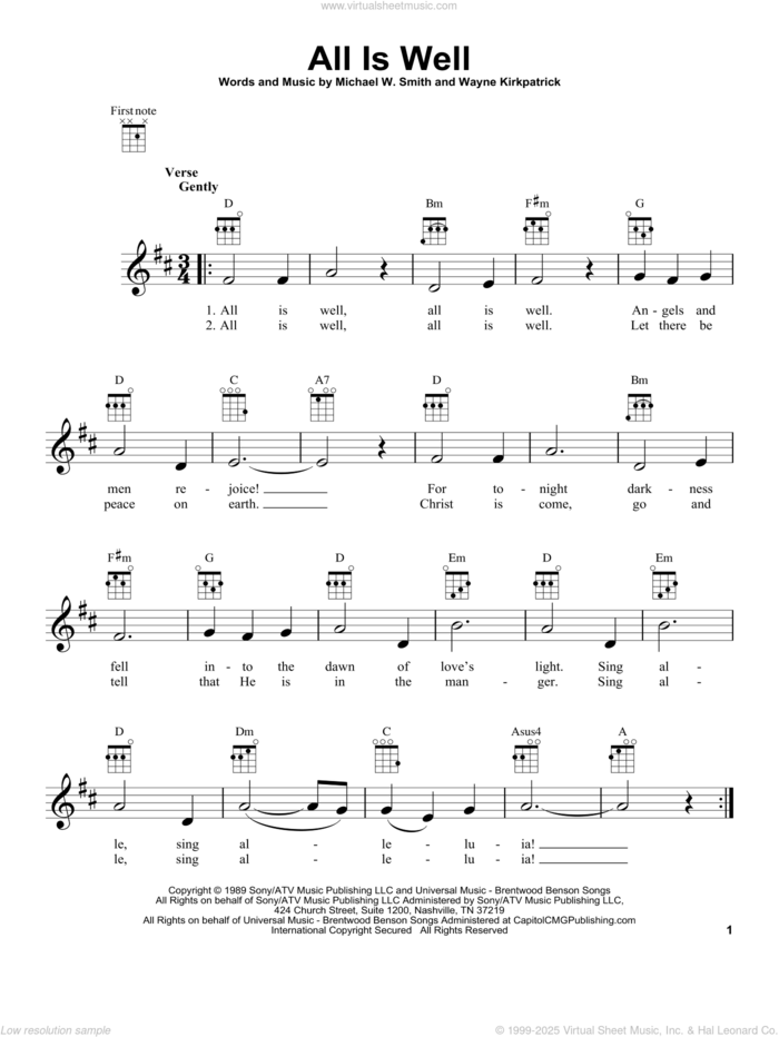 All Is Well sheet music for ukulele by Michael W. Smith and Wayne Kirkpatrick, intermediate skill level