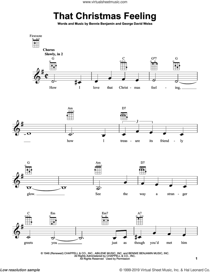 That Christmas Feeling sheet music for ukulele by George David Weiss and Bennie Benjamin, intermediate skill level