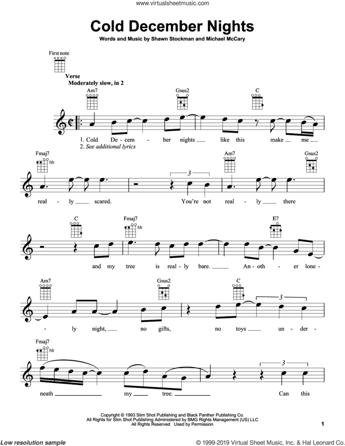 Cold December Nights sheet music for ukulele by Boyz II Men, Michael McCary and Shawn Stockman, intermediate skill level