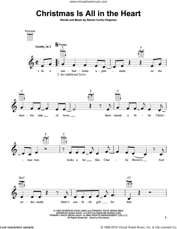 Christmas Is All In The Heart sheet music for ukulele by Steven Curtis Chapman, intermediate skill level