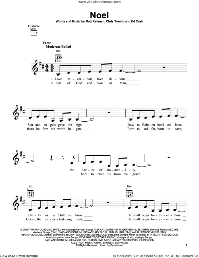 Noel (feat. Lauren Daigle) sheet music for ukulele by Chris Tomlin, Lauren Daigle, Ed Cash and Matt Redman, intermediate skill level