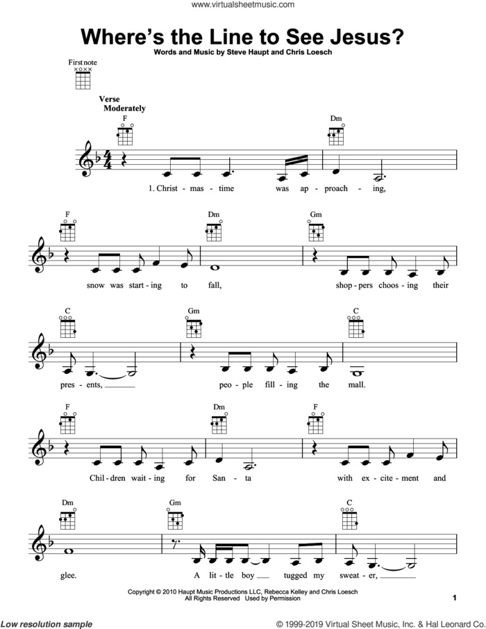Where's The Line To See Jesus? sheet music for ukulele by Becky Kelley, Chris Loesch and Steve Haupt, intermediate skill level
