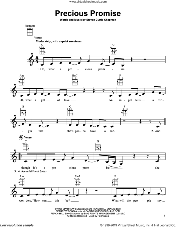 Precious Promise sheet music for ukulele by Steven Curtis Chapman, intermediate skill level