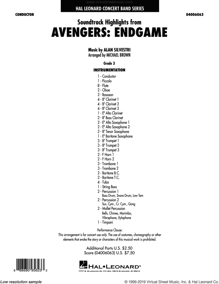 Soundtrack Highlights from Avengers: Endgame (arr. Michael Brown) (COMPLETE) sheet music for concert band by Michael Brown and Alan Silvestri, intermediate skill level
