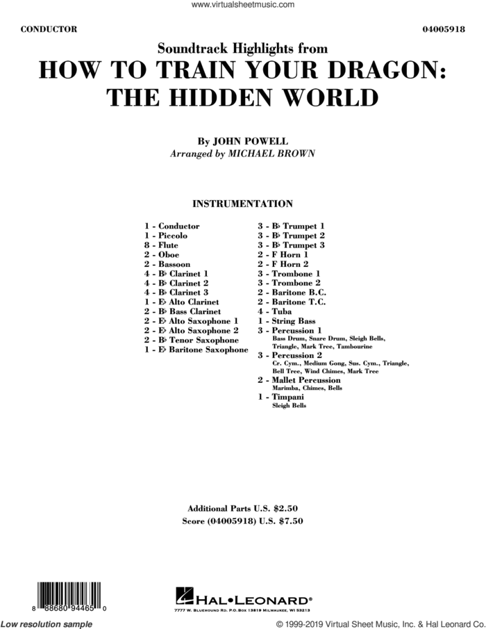 How To Train Your Dragon: The Hidden World (arr. Michael Brown) (COMPLETE) sheet music for concert band by Michael Brown and John Powell, intermediate skill level