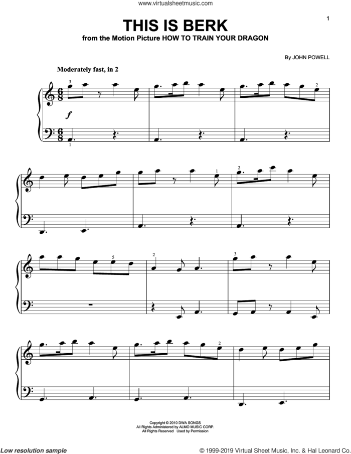 This Is Berk (from How To Train Your Dragon) sheet music for piano solo by John Powell, easy skill level