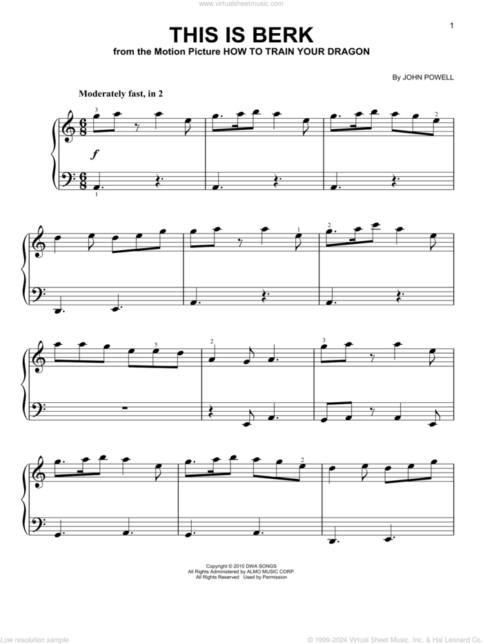 This Is Berk (from How To Train Your Dragon) sheet music for piano solo by John Powell, easy skill level