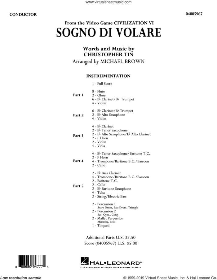 Sogno di Volare (from Civilization VI) (arr. Michael Brown) (COMPLETE) sheet music for concert band by Michael Brown and Christopher Tin, intermediate skill level
