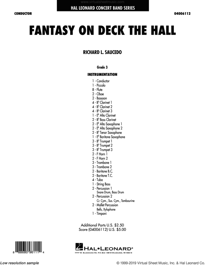 Fantasy on Deck The Hall (COMPLETE) sheet music for concert band by Richard L. Saucedo, intermediate skill level