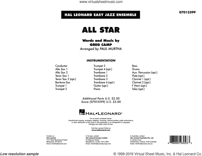 All Star (arr. Paul Murtha) (COMPLETE) sheet music for jazz band by Paul Murtha, Greg Camp and Smash Mouth, intermediate skill level