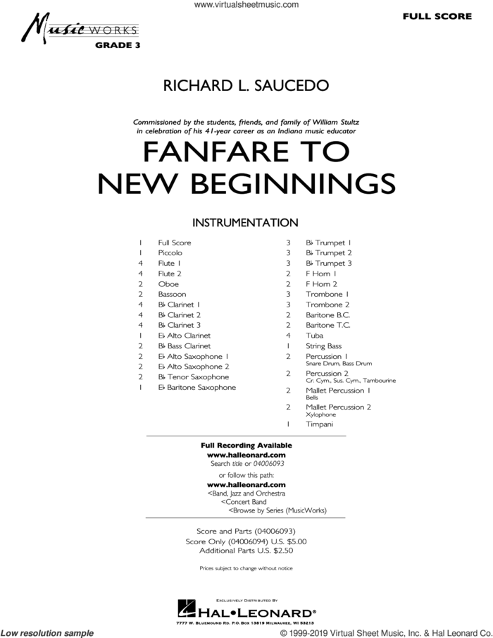 Fanfare for New Beginnings (COMPLETE) sheet music for concert band by Richard L. Saucedo, intermediate skill level