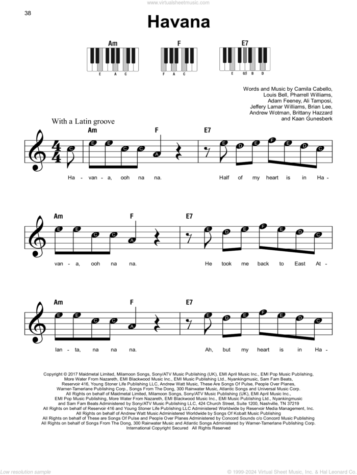 Havana Feat Young Thug Beginner Sheet Music For Piano Solo 