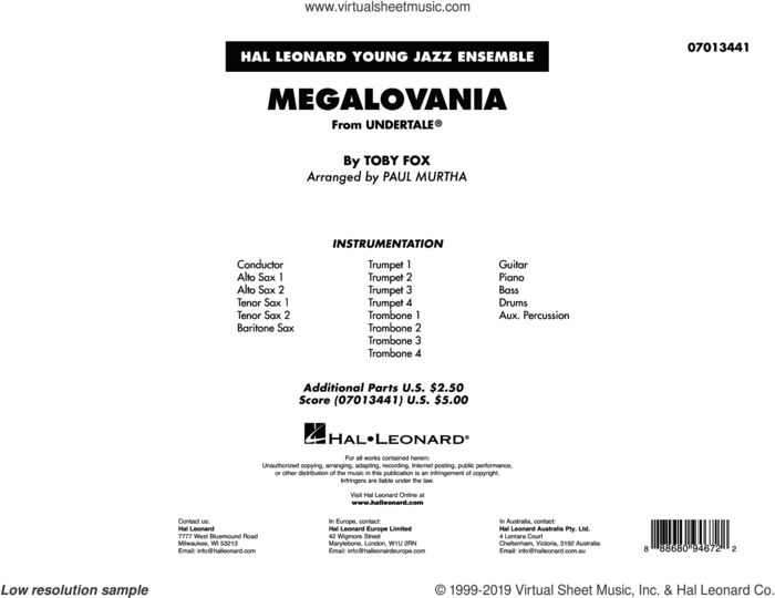 Megalovania (arr. Paul Murtha) (COMPLETE) sheet music for jazz band by Paul Murtha and Toby Fox, intermediate skill level