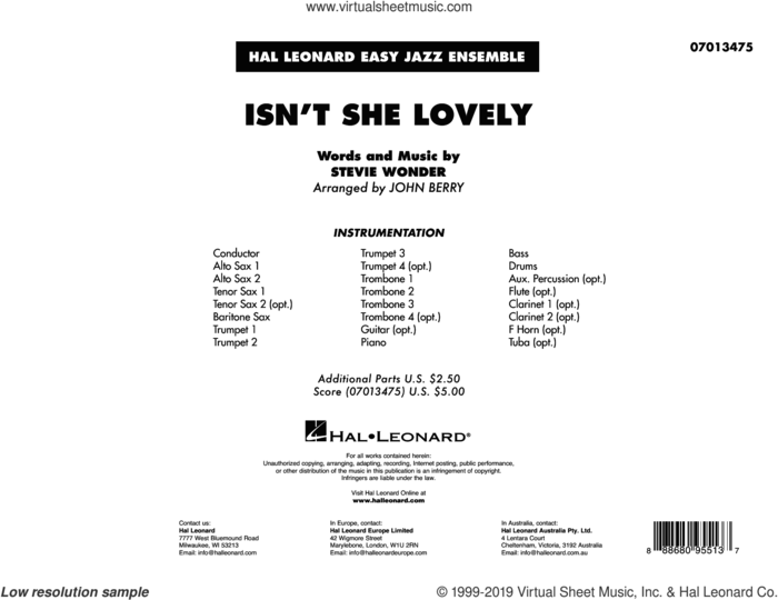 Isn't She Lovely (arr. John Berry) (COMPLETE) sheet music for jazz band by Stevie Wonder and John Berry, intermediate skill level
