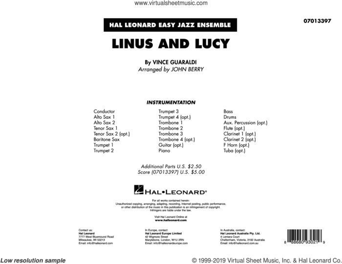 Linus and Lucy (arr. John Berry) (COMPLETE) sheet music for jazz band by Vince Guaraldi and John Berry, intermediate skill level