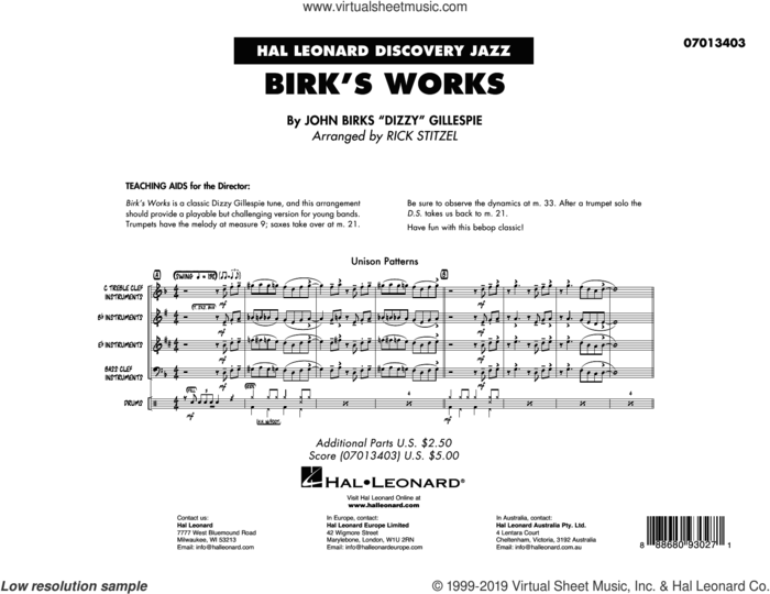 Birk's Works (arr. Rick Stitzel) (COMPLETE) sheet music for jazz band by Dizzy Gillespie and Rick Stitzel, intermediate skill level
