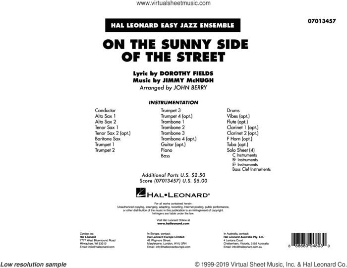 On the Sunny Side of the Street (arr. John Berry) (COMPLETE) sheet music for jazz band by Dorothy Fields, Jimmy McHugh and John Berry, intermediate skill level