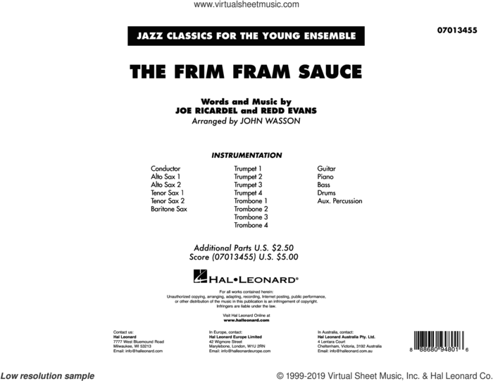 The Frim Fram Sauce (arr. John Wasson) (COMPLETE) sheet music for jazz band by Nat King Cole, Joe Ricardel, John Wasson and Redd Evans, intermediate skill level