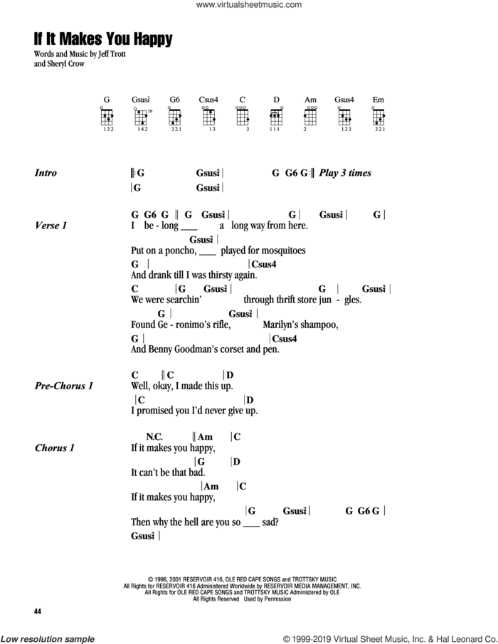 If It Makes You Happy sheet music for ukulele (chords) by Sheryl Crow and Jeff Trott, intermediate skill level