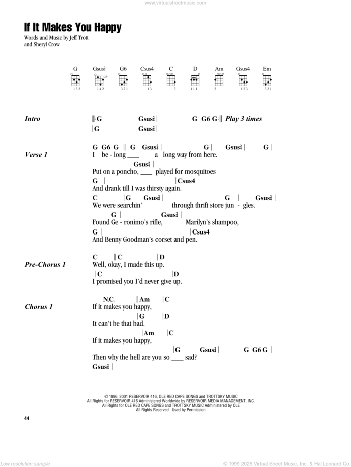 If It Makes You Happy sheet music for ukulele (chords) by Sheryl Crow and Jeff Trott, intermediate skill level