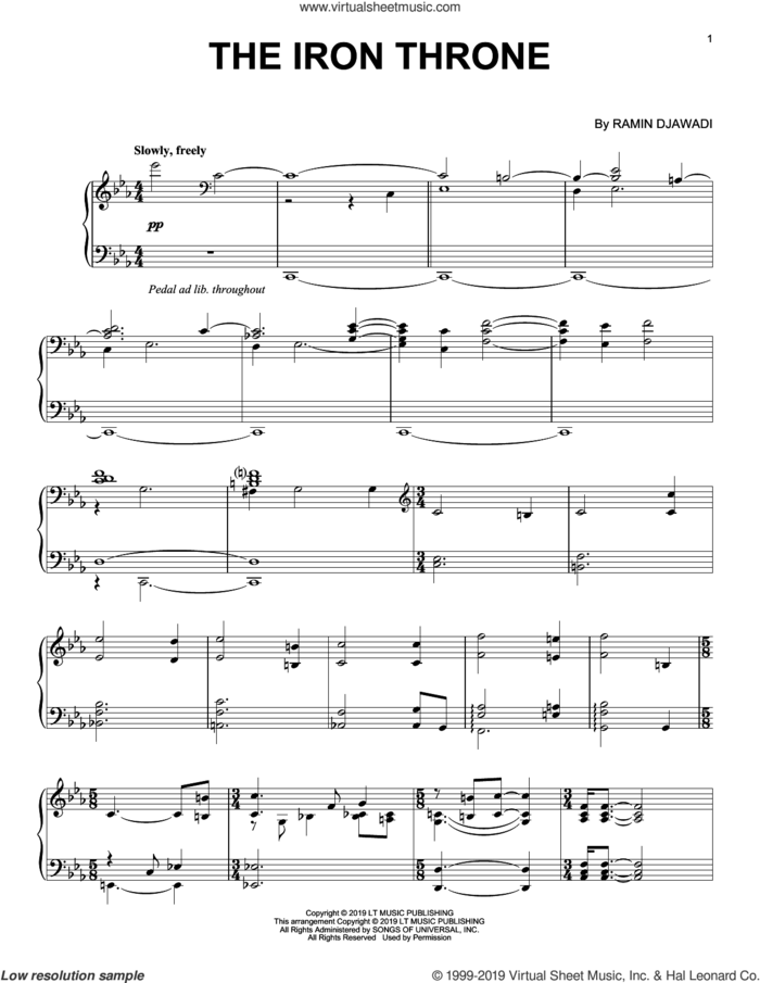 The Iron Throne (from Game of Thrones) sheet music for piano solo by Ramin Djawadi, intermediate skill level