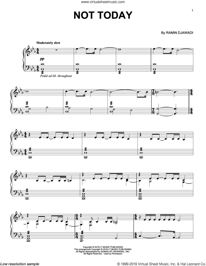 Not Today (from Game of Thrones) sheet music for piano solo by Ramin Djawadi, intermediate skill level