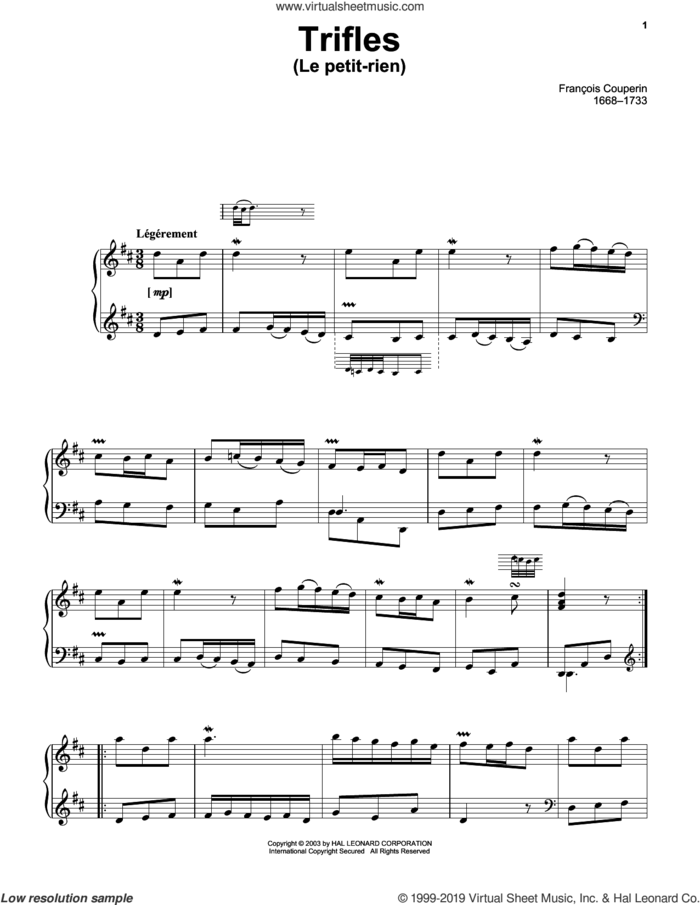 Le Petit Rien (Trifle) sheet music for piano solo by Francois Couperin, classical score, intermediate skill level