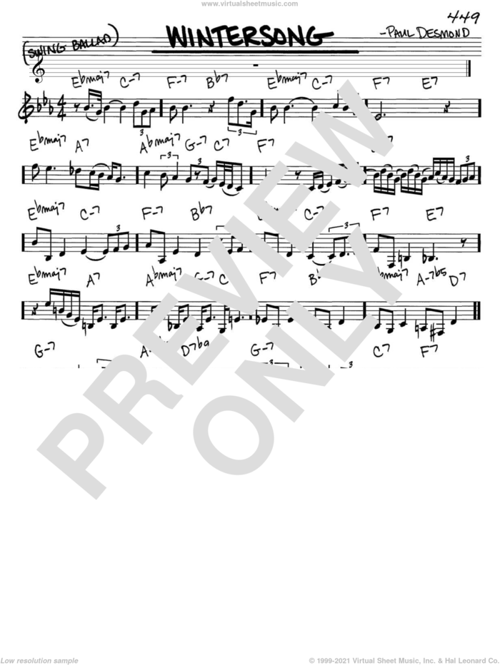 Wintersong sheet music for voice and other instruments (in C) by Paul Desmond, intermediate skill level