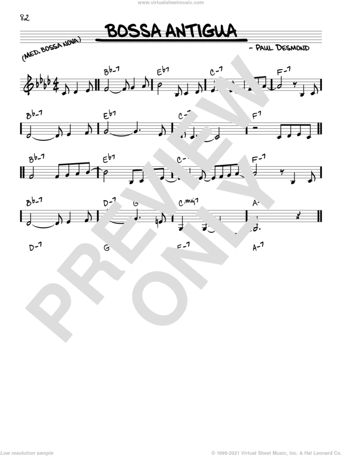Bossa Antigua sheet music for voice and other instruments (in C) by Paul Desmond, intermediate skill level