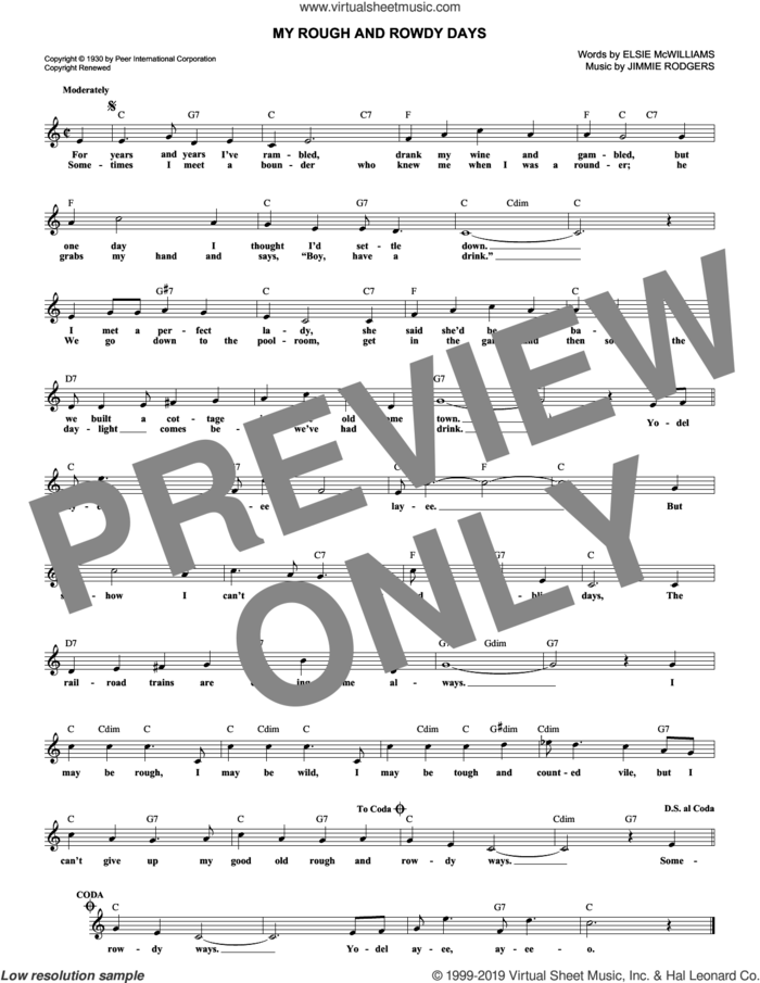 My Rough And Rowdy Ways sheet music for voice and other instruments (fake book) by Jimmie Rodgers and Elsie McWilliams, intermediate skill level