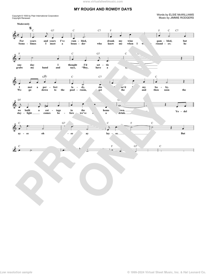 My Rough And Rowdy Ways sheet music for voice and other instruments (fake book) by Jimmie Rodgers and Elsie McWilliams, intermediate skill level