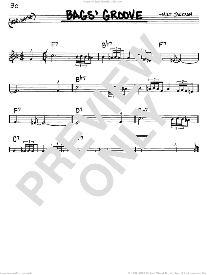 Bags' Groove sheet music for voice and other instruments (in C) by Milt Jackson, intermediate skill level