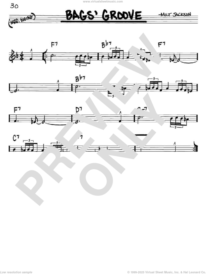 Bags' Groove sheet music for voice and other instruments (in C) by Milt Jackson, intermediate skill level