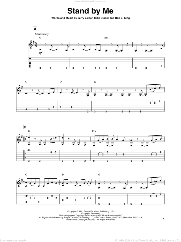 Stand By Me sheet music for guitar solo by Ben E. King, Jerry Leiber and Mike Stoller, intermediate skill level