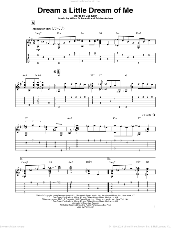 Dream A Little Dream Of Me sheet music for guitar solo by The Mamas & The Papas, Fabian Andree, Gus Kahn and Wilbur Schwandt, intermediate skill level