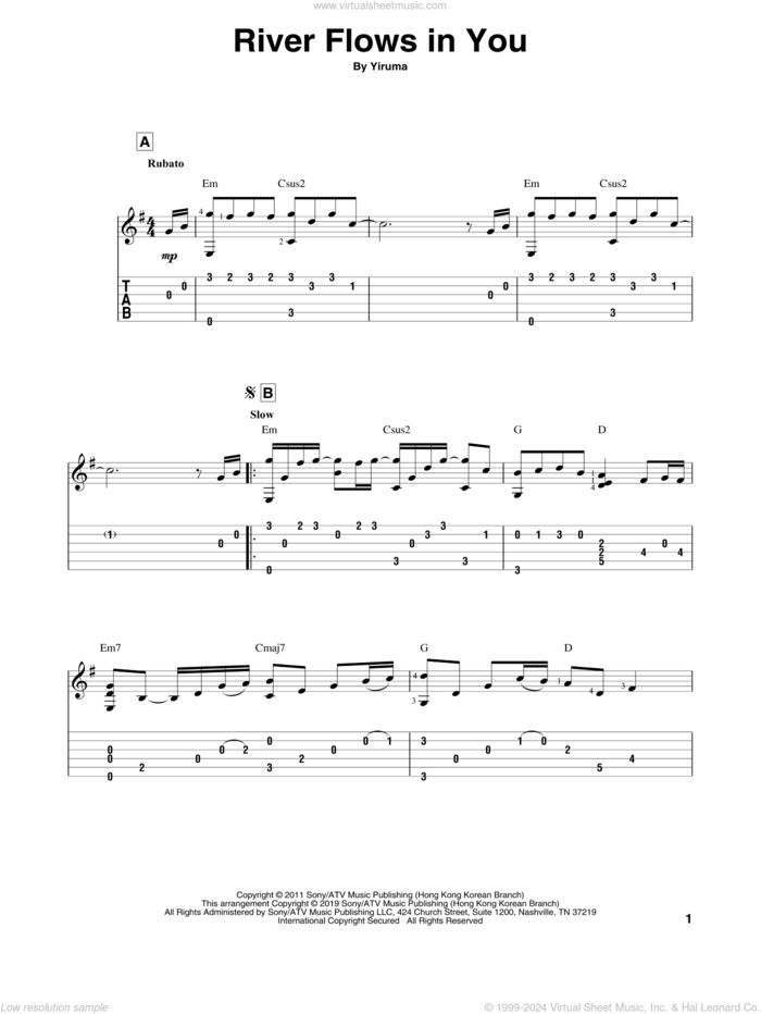 River Flows In You sheet music for guitar solo by Yiruma, intermediate skill level