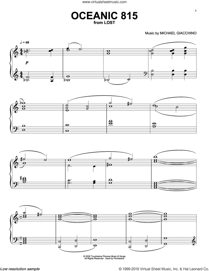Oceanic 815 (from Lost) sheet music for piano solo by Michael Giacchino, intermediate skill level